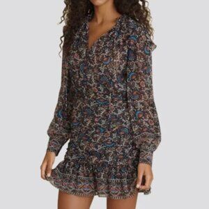 100% Silk Veronica Beard Jaylene Paisley-Print Ruffle Mini Dress size 10
